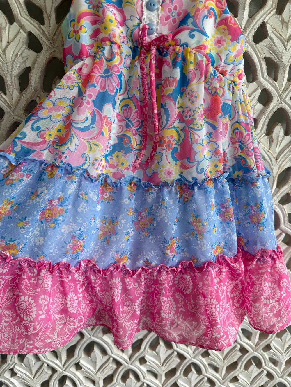Jona Michelle Pink & Blue Floral Tiered Sundress, 4T